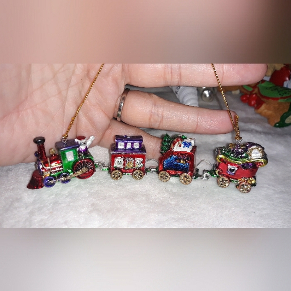 4 piece Vintage Mini Hard Plastic Train Set Christmas Ornaments
